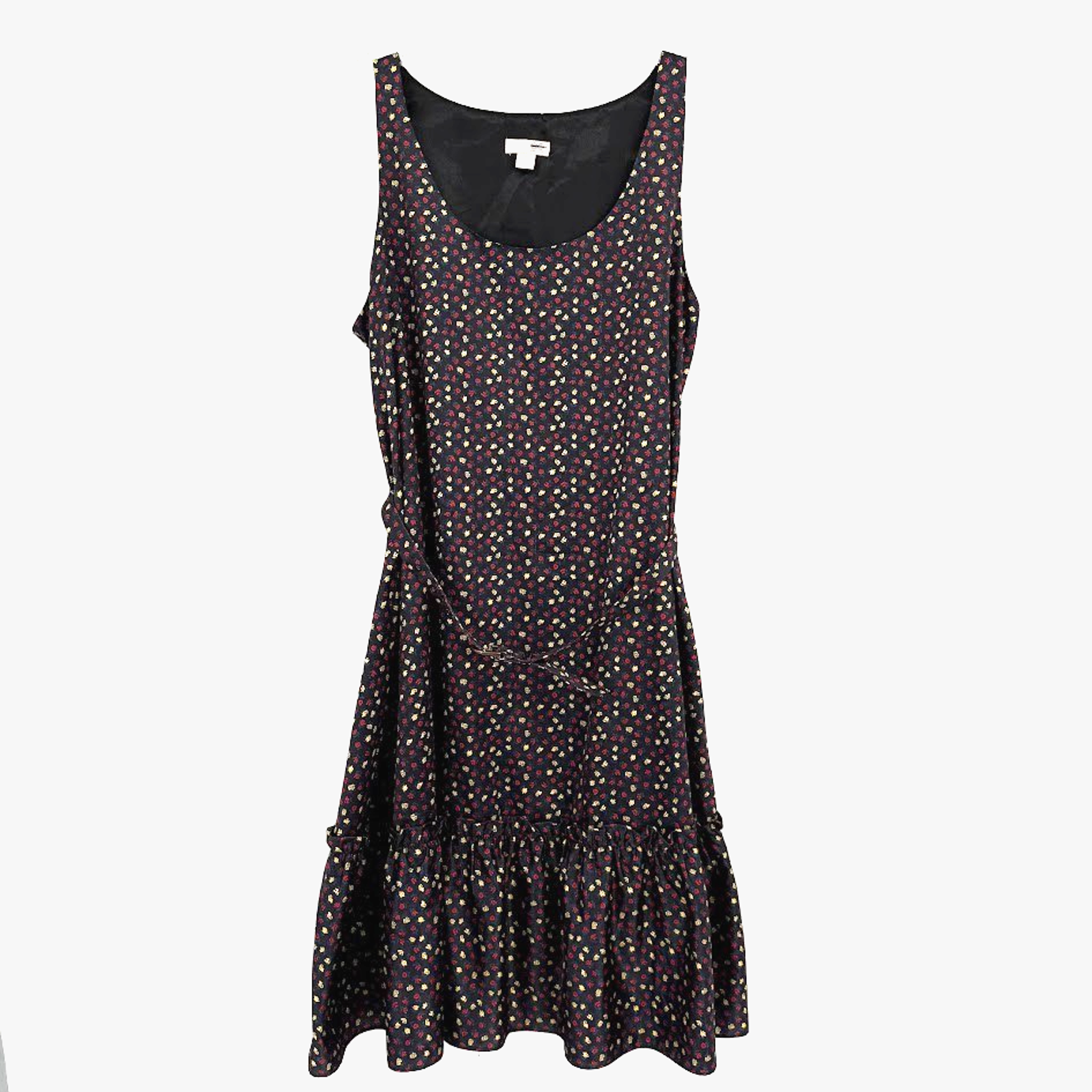 Go International Floral Dress Medium Black Ditsy Drop Waist Ruffle Hem Y2k
